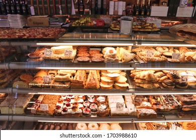 PORTO, PORTUGAL - MAY 24, 2018: Typical Local Bakery And Confectionery Shop In Porto, Portugal. Porto Is The 2nd Largest City In Portugal. Its Old Town Is A UNESCO World Heritage Site.