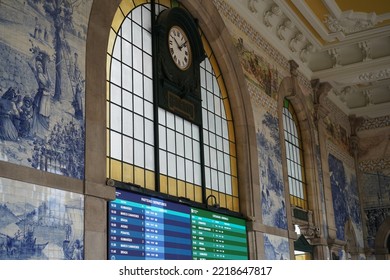 Porto, Portugal - October 19, 2022: Entrance Hall Of Tiled São Bento Railway Station In Porto