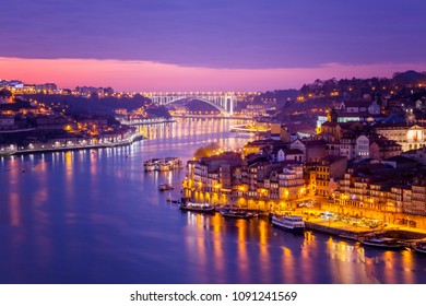 Porto, Portugal old city skyline from across the Douro River, beautiful urban landscape, a popular destination for travel to Europe
