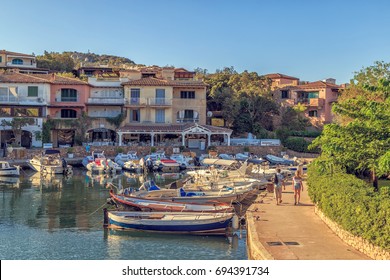 PORTO ROTONDO - JULY 2017. White yachts in the port Porto Rotondo, Sardinia, Italy.