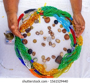 Porto Seguro, Bahia, Brazil. Board To Practice The Art Of Buzios Game, Candomblé Art.