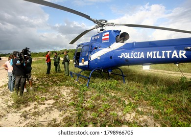 porto seguro, bahia / brazil - june 20, 2011: helicopter model Esquilo AS350, prefix PR-HPM, from the military police of Bahia is seen during flight in the city of Porto Seguro.