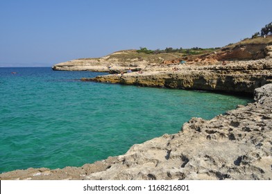 PORTO TORRES, ITALY - CIRCA AUGUST 2018: Robert Baden Powell Park Cliffs And Beach