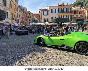 PORTOFINO, ITALY - MAY 8 2022 - The Lamborghini Bull Run Celebrates Over 50 Years With An Epic Road Trip Through Italy