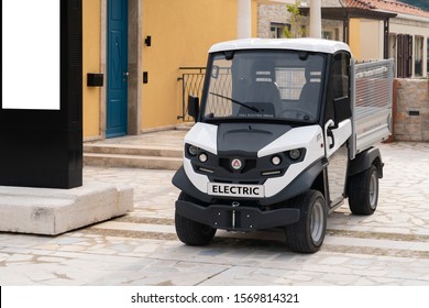 Portonovi, Montenegro - November, 2019: Alke' ATX Electric Utility Vehicle On A City Street.