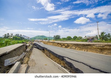 Portoviejo, Ecuador - April, 18, 2016: Cracked Road After 7.8 Earthquake