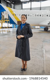 Portrair Of Plane Crew In Hangar Of Technical Service