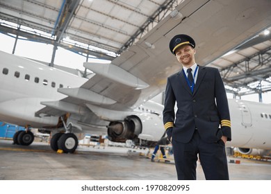 Portrair Of Plane Crew In Hangar Of Technical Service