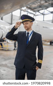 Portrair Of Plane Crew In Hangar Of Technical Service