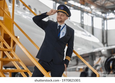 Portrair Of Plane Crew In Hangar Of Technical Service