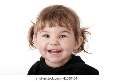 Portrait Of A 2 Year Old Girl Isolated On White Background