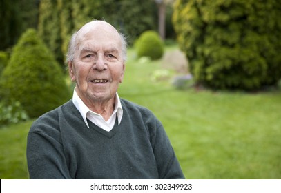 Portrait Of 95 Years Old English Man In His Garden