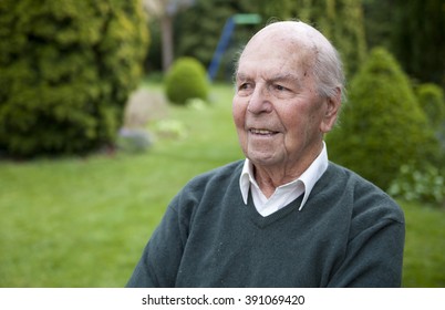 Portrait Of 95 Years Old English Man In His Garden