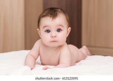 Portrait Adorable Baby Girl Big Blue Stock Photo Edit Now