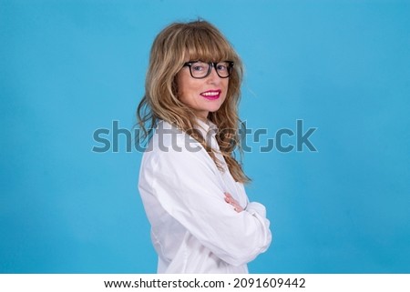 Similar – Image, Stock Photo girl office worker in bright business suit