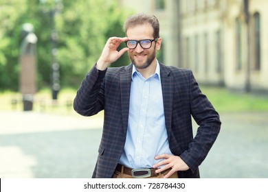 Portrait Of An Adult Male 40 - 45 Years Old With Glasses.