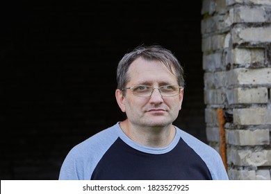 Portrait Of An Adult Male Face, Strabismus Or Exotropia