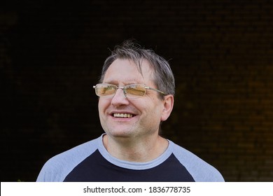 Portrait Of An Adult Male Face, Strabismus Or Exotropia