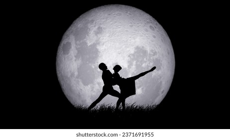 Portrait of adult professional dancers. Male and female classical ballet artists performing choreography element on full moon background. - Powered by Shutterstock