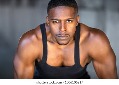 Portrait Of African American Athlete, Intense Conviction, Determination, Serious Stare, Powerful Eyes