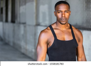 Portrait Of African American Black Athlete Bodybuilder, Trainer, Muscular Fitness, Strength And Body Sculpting 