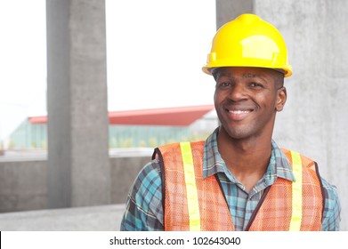 Portrait Of An African American Construction Worker On Location