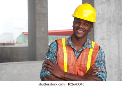 Portrait Of An African American Construction Worker On Location