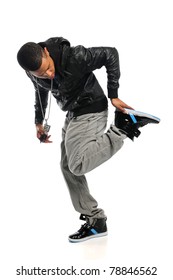 Portrait of African American hip hop dancer isolated over white background
