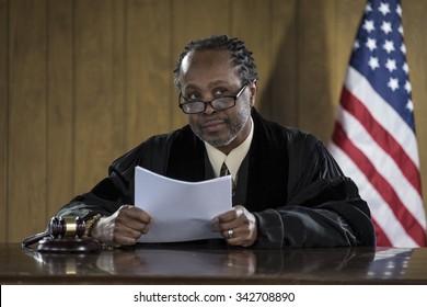Portrait Of An African American Judge In A Courtroom