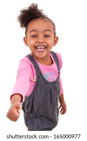 Portrait Of An African American Little Girl Making Thumbs Up , Over White Background - Black People