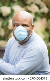 Portrait Of African American Man Outside Wearing Protective Mask.  Concept Of Lockdown, Flatten The Curve, Social Distancing, State Of Emergency, Corona Virus