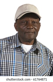 Portrait Of African American Man Wearing Hat. Shot Against White Background.