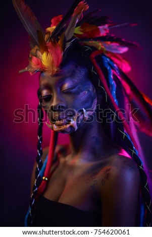 Portrait of an african shaman woman.