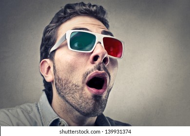 Portrait Of Amazed Man With 3d Glasses