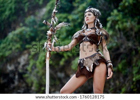 Portrait of Amazon woman with staff.  商業照片 © 