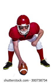 Portrait Of An American Football Player In Attack Stance