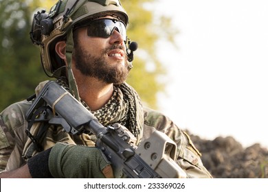 Portrait Of American Soldier Looking Away