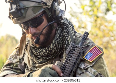 Portrait Of American Soldier Looking Down