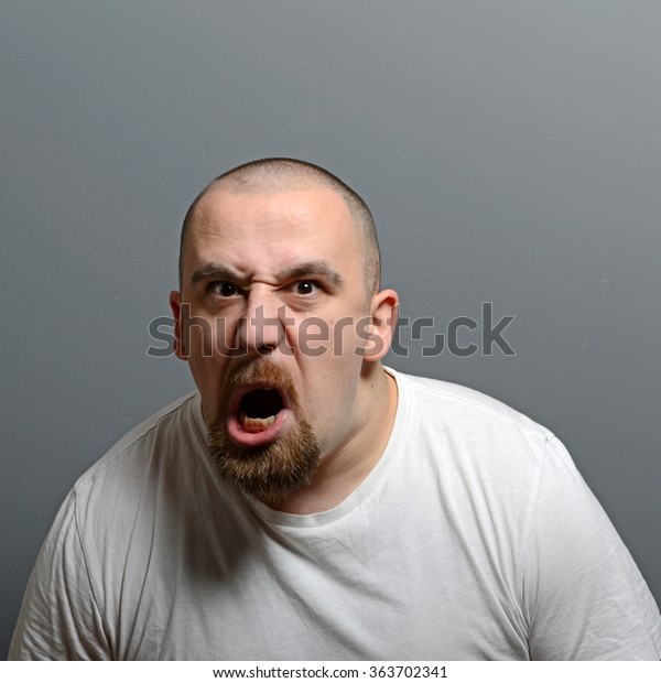 Portrait Angry Man Screaming Against Gray Stock Photo 363702341 ...