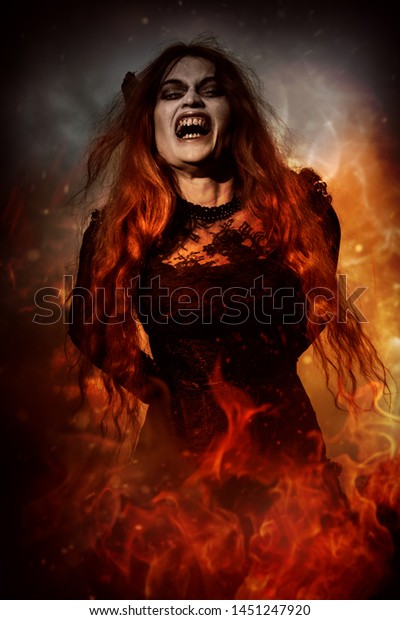 Portrait Angry Witch Tied Incineration Magic Stock Photo (Edit Now