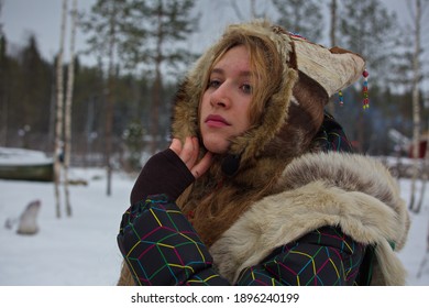 Portrait Of An Animator Girl In National Sami Costume.