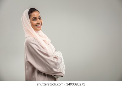 Portrait Of Arabic Woman With Abaya Dress In A Studio