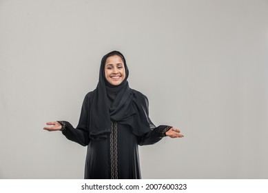 Portrait Of Arabic Woman With Abaya Dress In A Studio