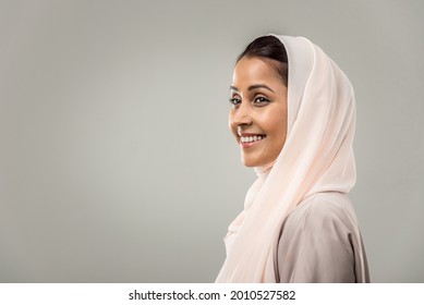 Portrait Of Arabic Woman With Abaya Dress In A Studio