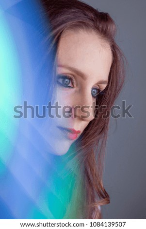 Image, Stock Photo a girl stands in the forest