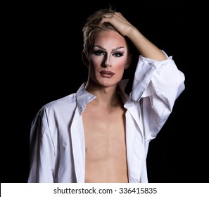 Portrait of Artist with Makeup, on black background