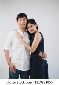 Portrait Asain Couple Lover Over White Background With Copy Space.