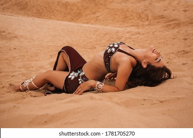 Portrait of asian beautiful sexy woman wear in arab costume,Princess of desert concept.