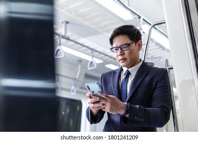 Portrait Asian Businessman Eyeglasses Using Smartphone Stock Photo ...