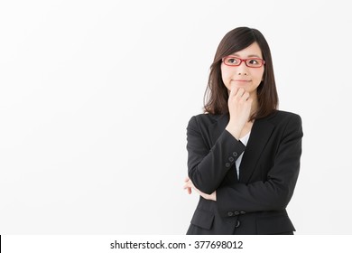 Portrait Of Asian Businesswoman Isolated On White Background